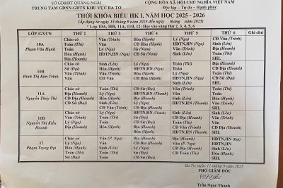 THỜI KHÓA BIỂU ÁP DỤNG TỪ TUẦN 2 – NĂM HỌC 2025 – 2026